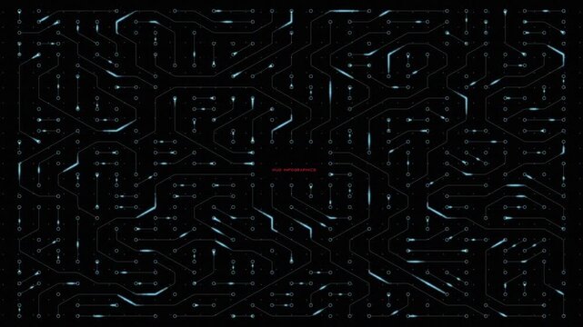 Circuit board trace pattern on dark grid depicting hardware technology concept