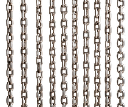 Vertical metal chains isolated on transparent background