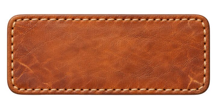 Blank cognac leather patch label with stitched border