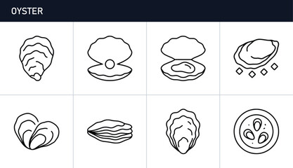 Oyster line icons set with bivalves and pearls for seafood menus and restaurant signage © Sabbir