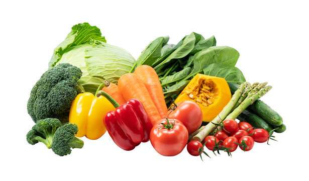 Assortment of fresh organic raw vegetables green and yellow vegetables isolated on transparent background