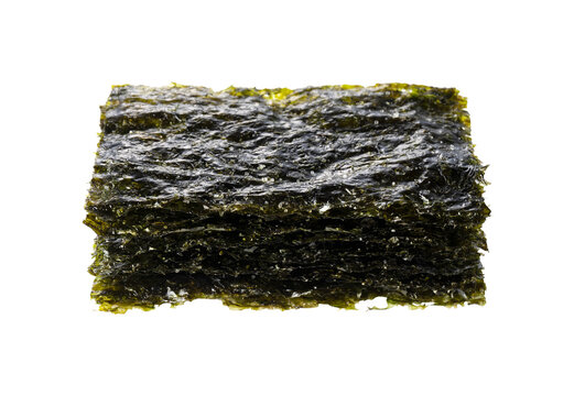 Stack of roasted seasoned korean roasted seaweed gim isolated on transparent background