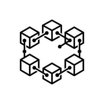 Blockchain Network Icon with 6 Connected Cubes on Transparent Background, Isolated on White