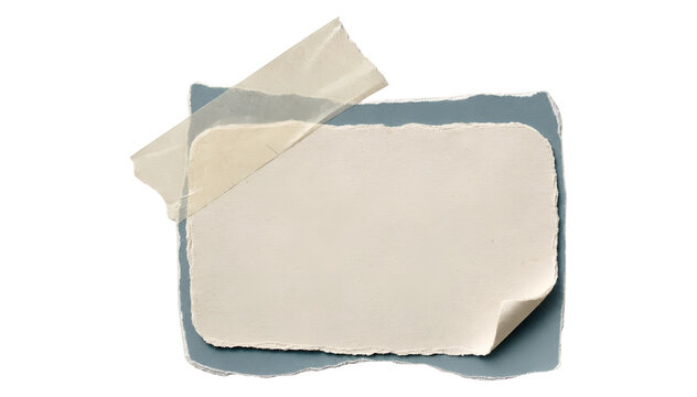 Layered Torn Paper with Tape PNG Transparent Background, Vintage Paper Stack Overlay, Beige & Blue Ripped Paper Collage Element for Scrapbook Design