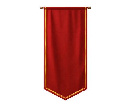 Red fabric banner with gold trim isolated on transparent background