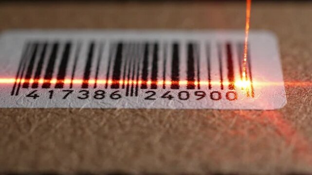 Laser Scanner Reading Barcode on Package for Inventory Management.