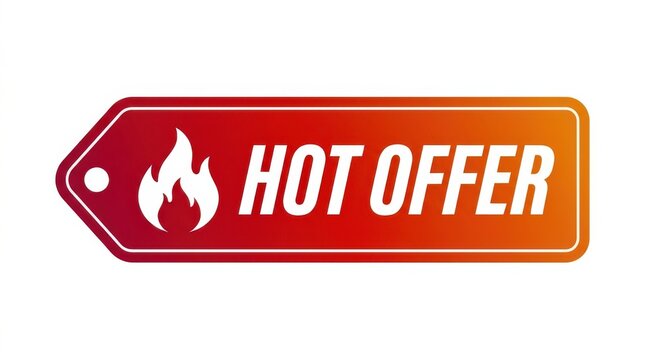 Hot offer sale tag with fire icon