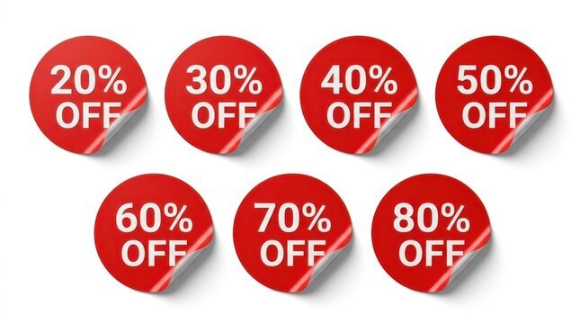 Red discount sale percentage badges set
