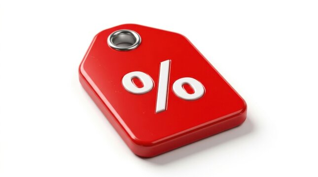 Red percentage discount button with hole