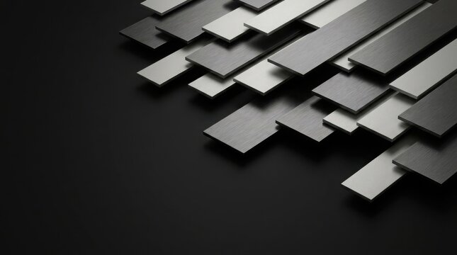 Abstract dark background with overlapping geometric metal rectangles