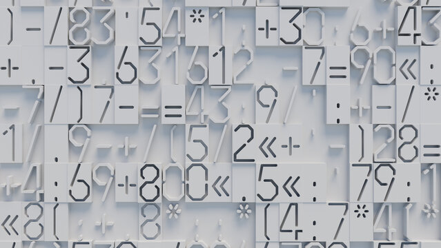 Close-Up of White Surface Featuring Interlocking Numbers and Symbols for User Experience Design and Digital Art Projects