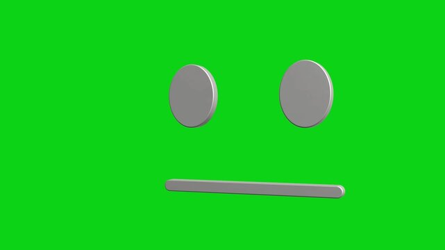 Minimalist Silver Geometric Face Shape Isolated On A Vibrant Green Background With Simple Features