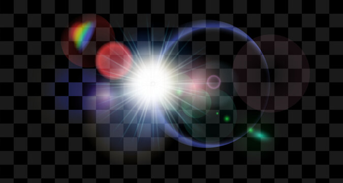 sunlight with lens flare effect. Overlays, light, Sun, sunrays, overlays, light transitions, lens flare, light leaks and glare in PNG format.