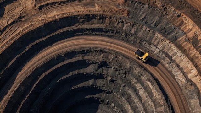 Aerial view of expansive mining site showcasing intricate layers and machinery