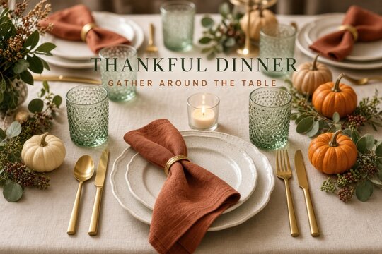 Warm autumn dinner setting features rich textures, soft lighting, and seasonal decor.