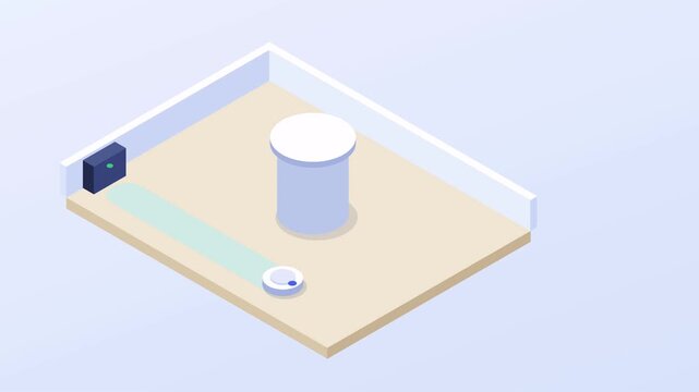 Slow static 4K UHD animation of robot vacuum avoiding obstacle