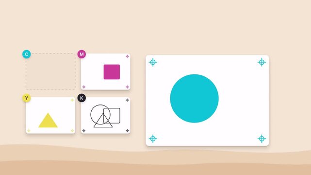 Slow static 4K UHD animation of CMYK color blend and registration marks