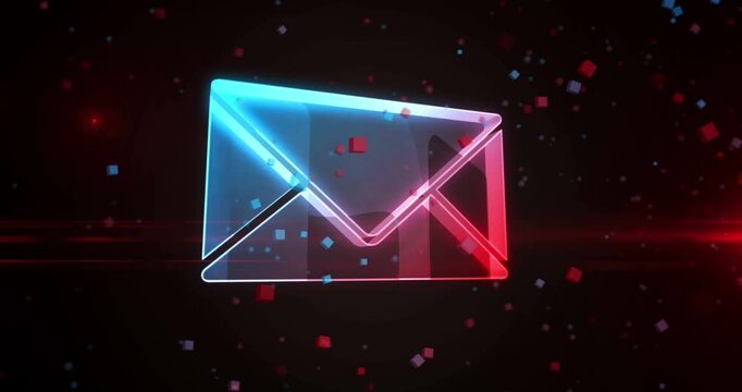 Envelope email message communication symbol digital abstract concept holographic glass. Cyber technology and computer background 3d object.