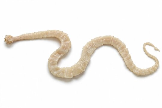 Adult tapeworm parasite specimen isolated on white background