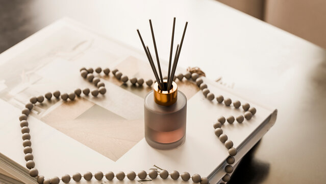 Frosted glass aromatherapy diffuser with reed sticks and decorative