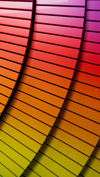 Curved rows of colorful paint swatches displaying gradient tones