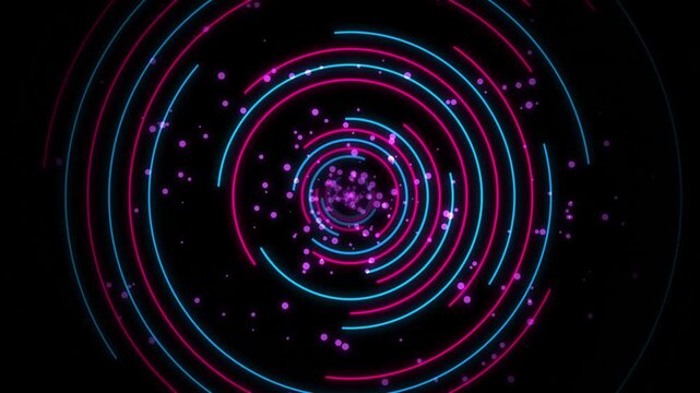 Neon circular pulse background, with glowing particles, and abstract cybernetic, motion circles