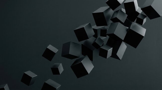 Floating black cubes abstract geometric background design
