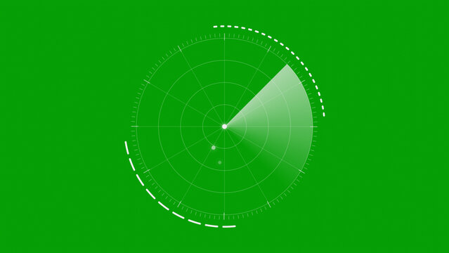 Radar Screen Scanning Target Detection Blip on Green Screen Background for Navigation and Security Interface