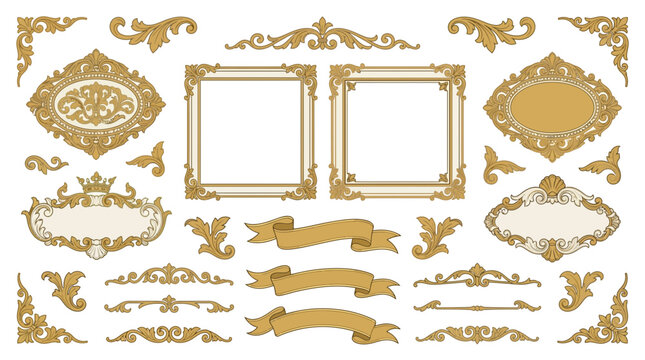 Vintage Ornate Design Elements: Frames, Ribbons, Swirls, Isolated