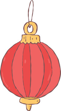 Cute hand drawn red Christmas tree bauble ball ornament for festive holiday decorations and greeting cards.