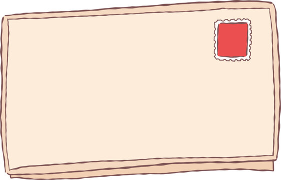 Cute hand drawn blank closed envelope with a postage stamp for mail, letters, and communication design.