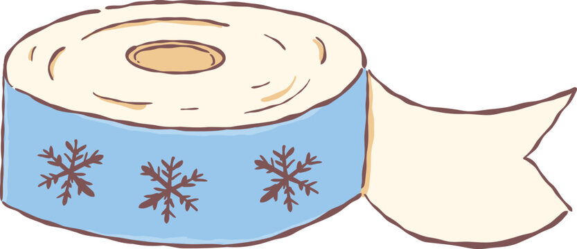 Cute hand drawn washi tape or masking tape roll with winter snowflake pattern for stationery and craft design.