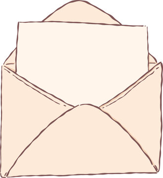 Cute hand drawn blank open envelope for mail, letters, invitations, and stationery template design.