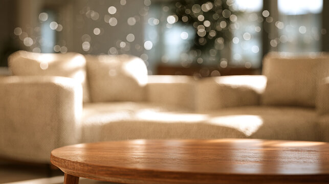 Abstract blurred background of a modern and bright office interior with bokeh lights, featuring a clean workspace environment suitable for copy space