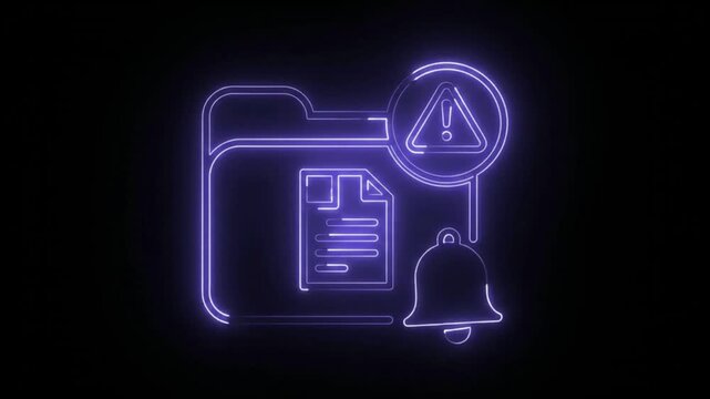 Document icon transitions from question mark to warning bell in a neon glow paper pages report records information data query