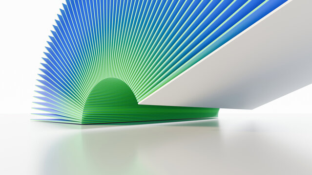 Abstract 3D blue green fanning geometric plates. Ideal background for eco technology presentations, modern business branding, architectural covers, and clean minimal digital art