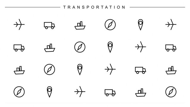 Transportation Icon Vector Logistics Travel Grid with Line Symbols for Delivery and Navigation Apps
