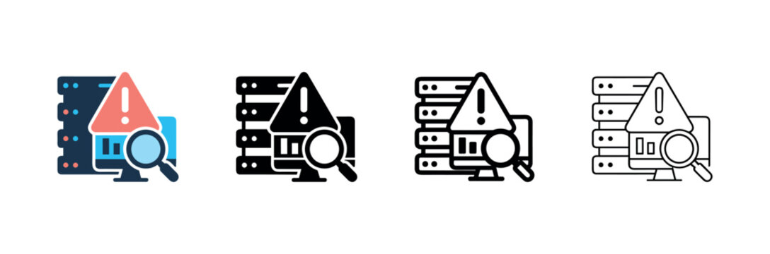 Server error monitoring diagnostic and alert notification icon set