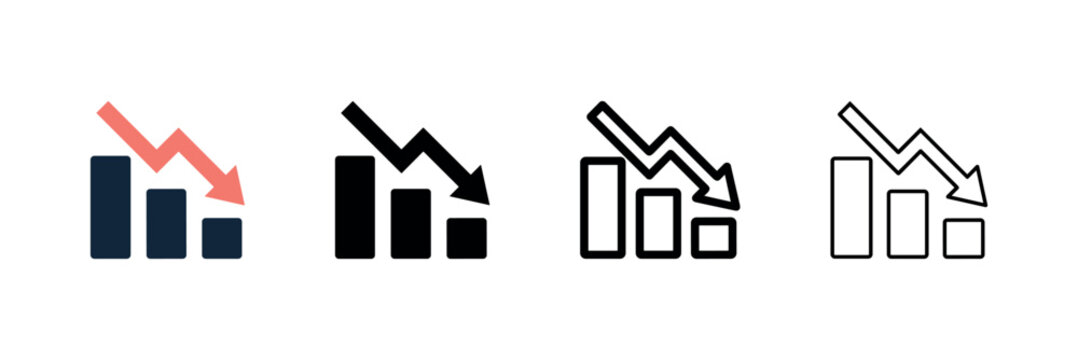 Decreasing Bar Chart Icon Set Showing Financial Decline