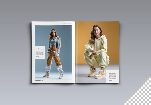 Open Magazine Isolated on Clean Grey Background Mockup