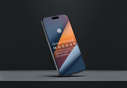 Floating Smartphone With Shadow on Clean Dark Background Mockup