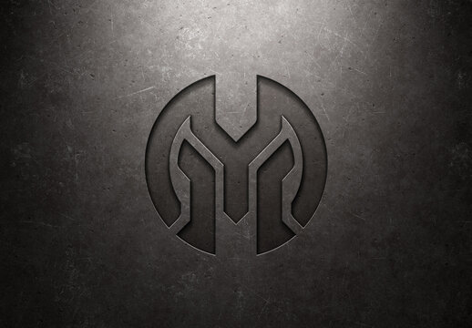 Engraved Logo Mockup On Old Metal Surface