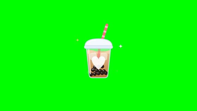 Illustrated bubble tea cup pattern animation on green screen