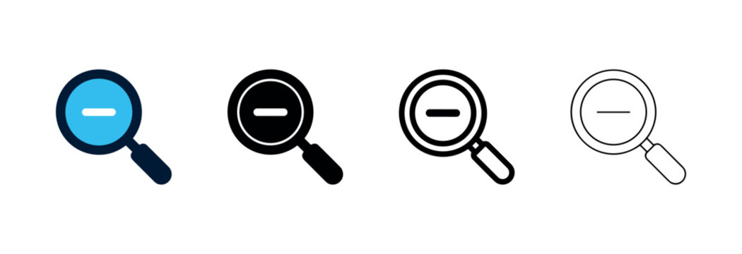 Magnifying glass with minus sign zoom out icon set for interface and scaling navigation