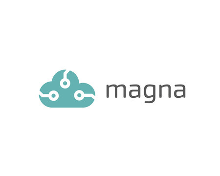 Teal cloud and tech nodes logo. Data storage and network symbol. Minimalist logotype for cloud computing, hosting provider, IT company and software development.