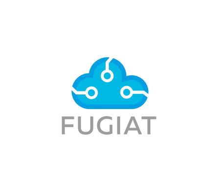 Abstract cloud and tech nodes logo. Data storage and network symbol. Minimalist logotype for cloud computing, hosting provider, IT company and software development.