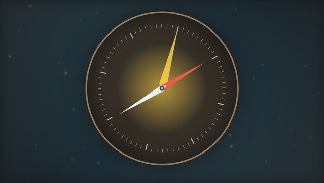 Clock Dial with Hands Pointing Time on a Dark Glowing Twilight Background for Scheduling Concept