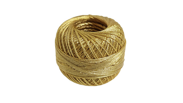 Coil ball of natural golden yellow twine jute rope cord utility, isolated on transparent background.