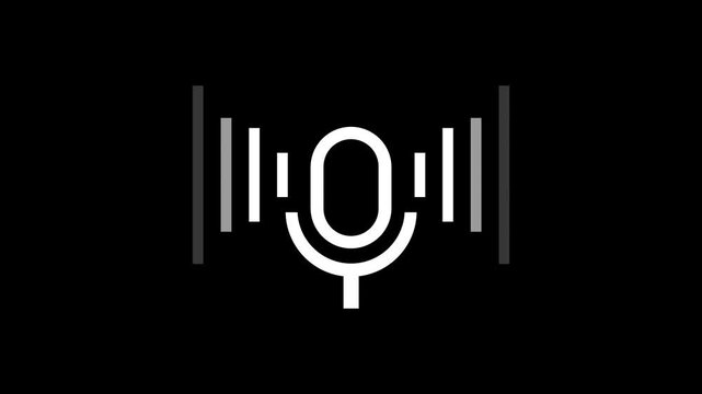 Microphone Icon Animation with Sound Waves and Voice Assistant Effect on Dark Background