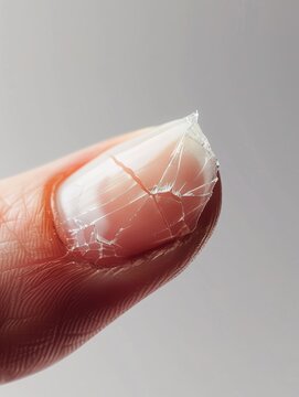 A dramatic close-up of a severely broken and jagged fingernail, conveying a sense of pain and the vulnerability of the human body.